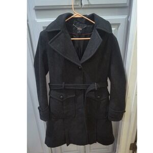 DKNY Womens Dark Charcoal Grey Wool Blend Belted Trench Coat Size 4 45603X